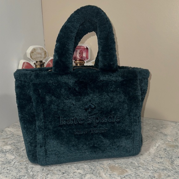 kate spade Dark Green Faux Fur Tote - Picture 1 of 11